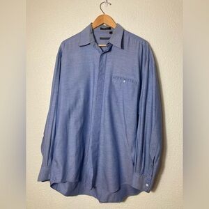 Donna Karan New York 16/35 blue button down shirt long sleeve 100% cotton
